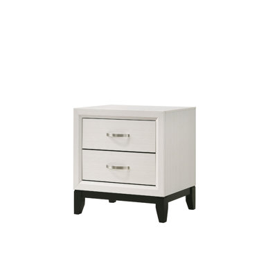 2-Drawer Nightstand End Table White Finish Two Storage Drawers Metal Handles Bedroom Living Room Wooden Furniture