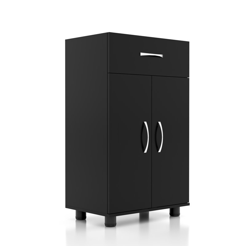 24"W Base Storage Cabinet With 1 Drawer and 2 Doors, Black