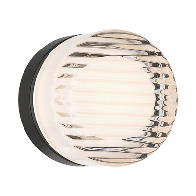 Outdoor, 5", Matte Black, Clear Ribbed Glass