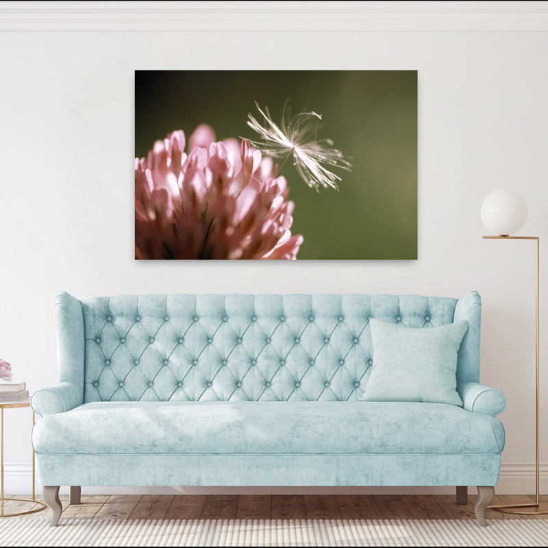 Art mural contemporain abstrait fleur rose et graine extrême, H 40 po x l 60 po