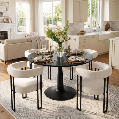 4 - Person Dining Table Sets With Round Table & 4 Upholstered Velvet Chairs