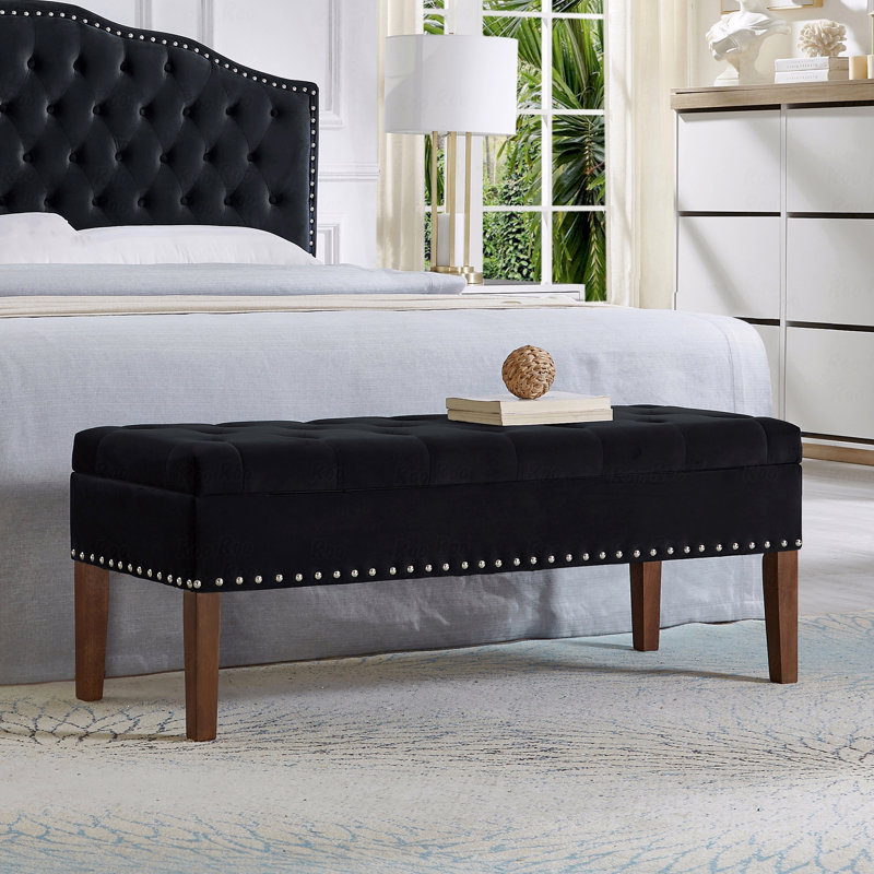 Banc capitonné avec rangement, Noir