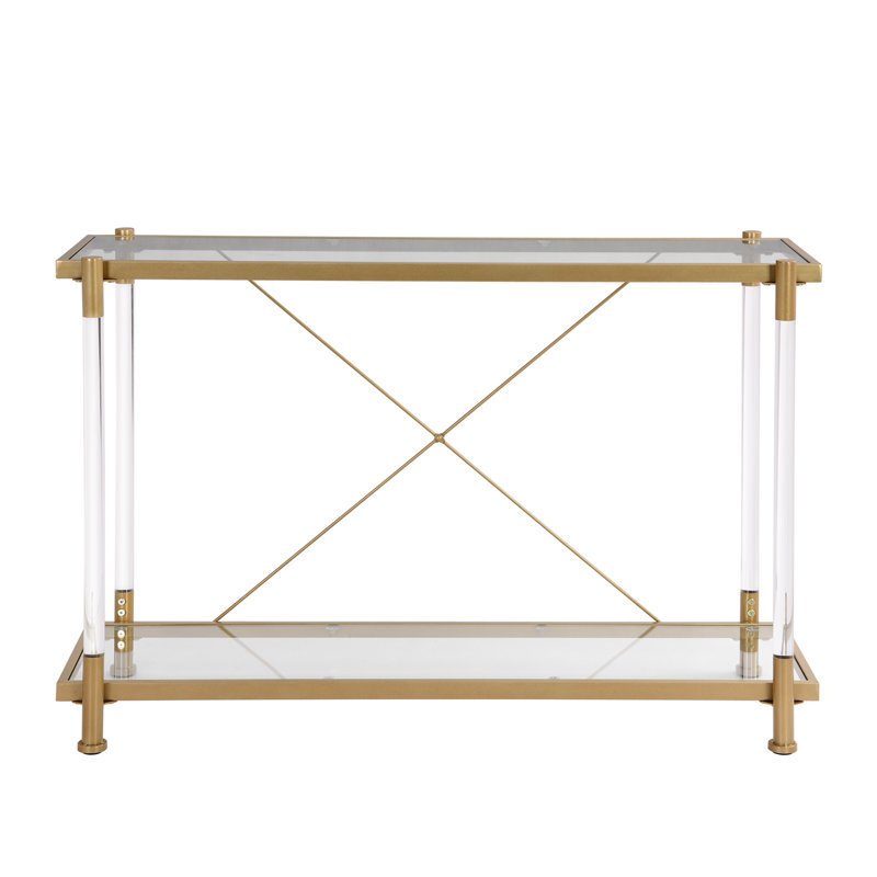 Lennie Metal & Glass Console Table, Gold, 31.5" H x 43.3" W x 13.78" D