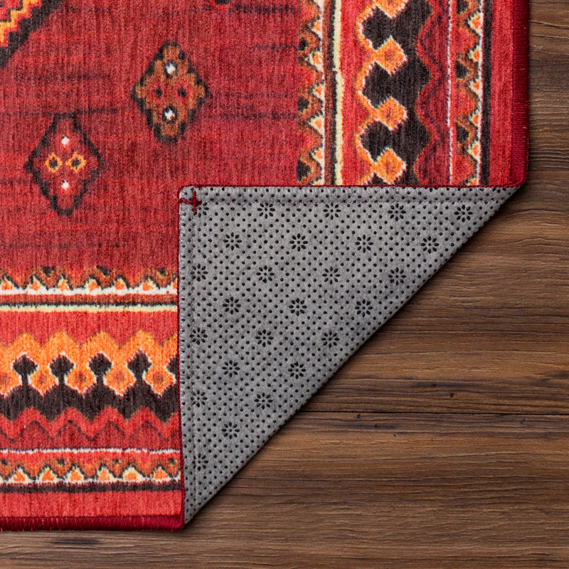 Phoenix Kilim Garnet Southwestern Flatweave Red Washable Area Rug, Rectangle 5' x 7'