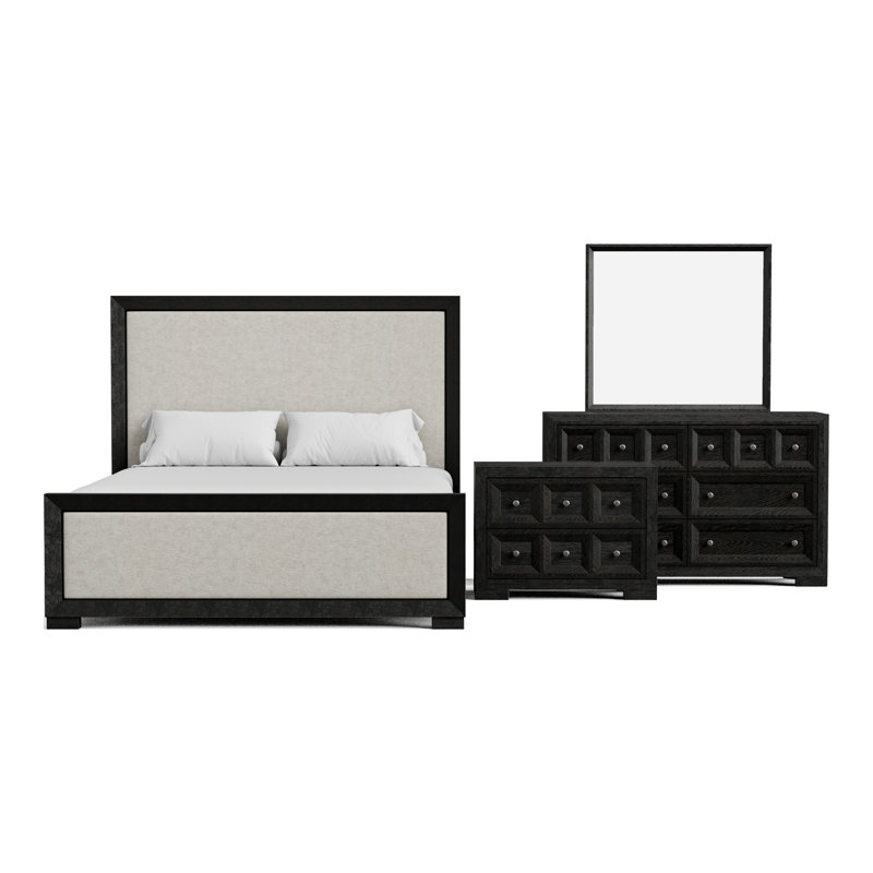 Dade 4-Piece Bedroom Set, Black, King, 4 Pcs: Bed, Nightstand, Dresser, Mirror