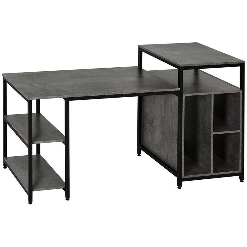 68 po. 68 po. Bureau d'ordinateur avec étagère de bureau, support pour unité centrale, tablettes de rangement spacieuses et design chic en grain de bois, gris