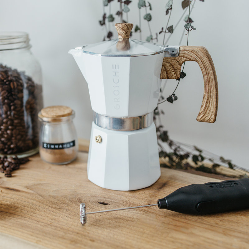 Grosche Milano Stovetop Espresso Maker, White, 6 Shots