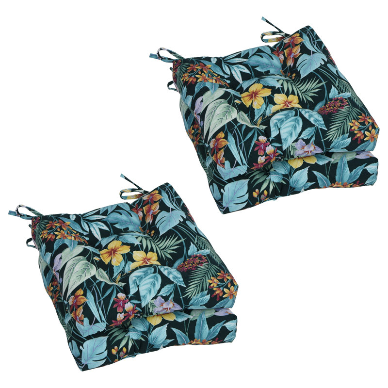 Outdoor 3.5'' Seat Cushion, Light Blue/Green Floral