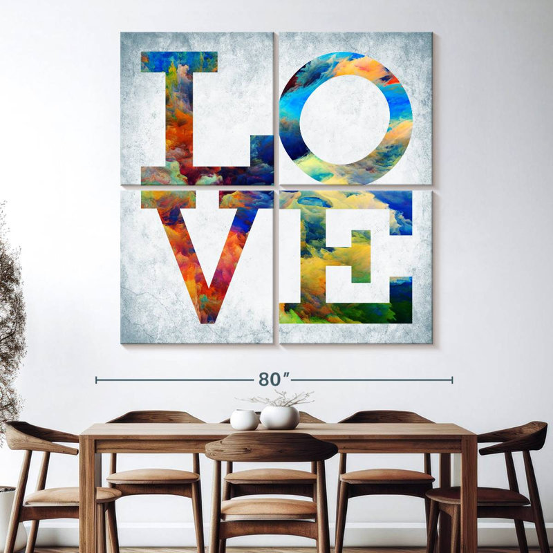 " Vibrant Love Typography " by Harper D. 4 - Pieces, 74" H x 74" W x 1.25" D