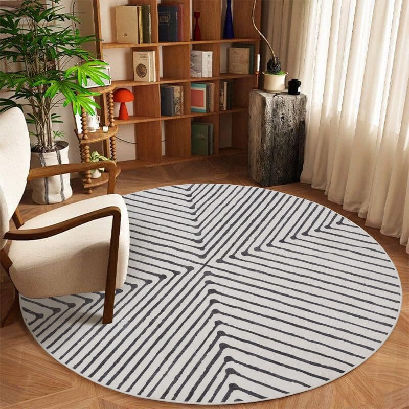 Nysa - Indoor, Machine Washable Area Rug - 5'3" Round Black Beige Home Carpet, Round 5'3"