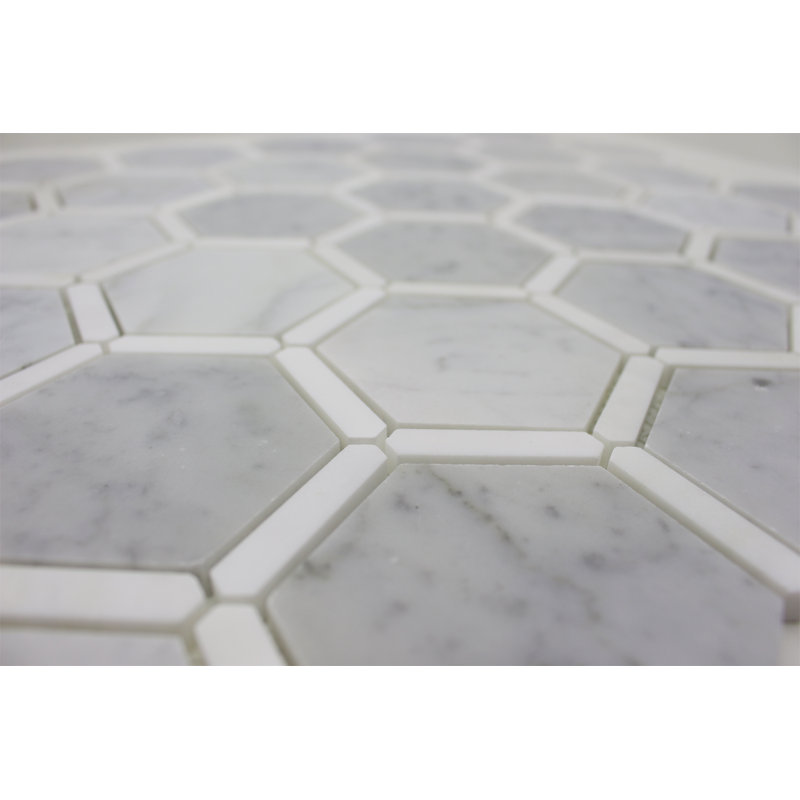 3" HONEYCOMB MOSAIC w FRAME, Carrara/Dolomite