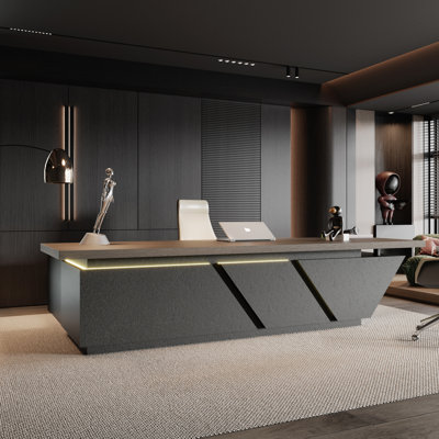 Adjustable Executive Desk - Luxury L Shaped Desk with Drawers, Large Table with File Cabinets, Executive Office Desks with LED Light Strip Home Office by Orren Ellis