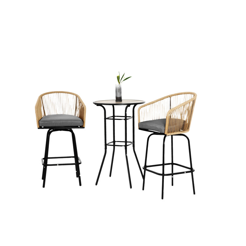 3Pcs Outdoor Bar Set, Gray