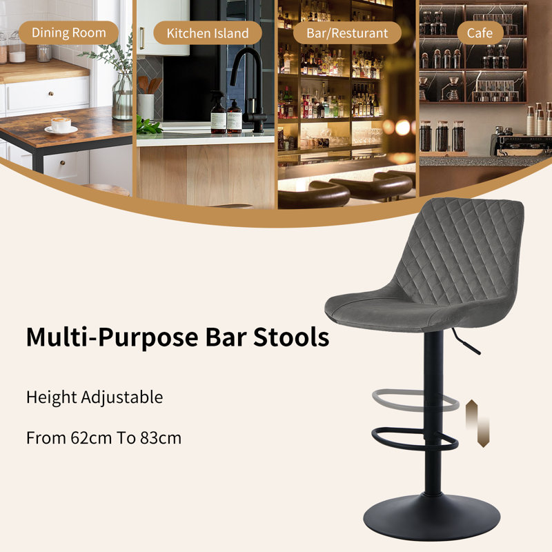 Heckscherville Height Adjustable Swivel Bar Stool, Grey