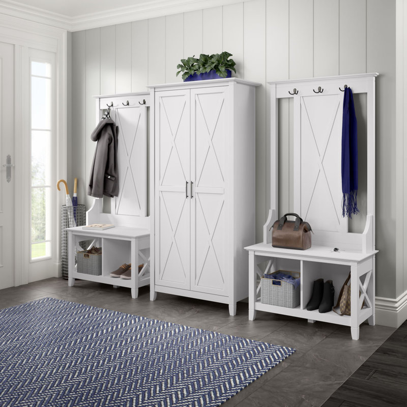 Huckins Hall Tree 31.69'' Wide with Bench and Shoe Storage, Pure White