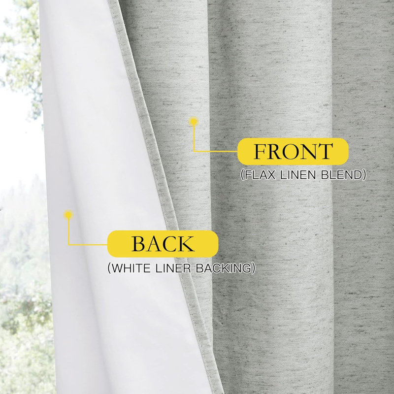 100% Blackout Curtain for Sliding Glass Door, Sliding Door Curtain with Linen Look, Completely Blackout Thermal Insulated Drape for Patio, Living Room, 1 Panel