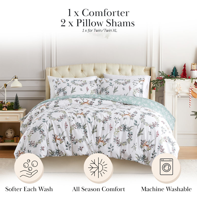 Happy Holidays Oversized Reversible Holiday Bedding Down Alternative Comforter Set with shams