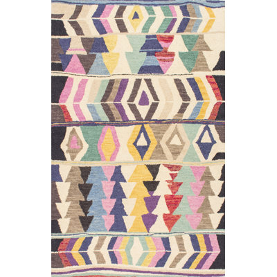 Tapis de couloir en laine à motif géométrique Leiarna pour le salon, la chambre à coucher, la salle à manger, le vestibule, le couloir et la cuisine, multicolore / noir