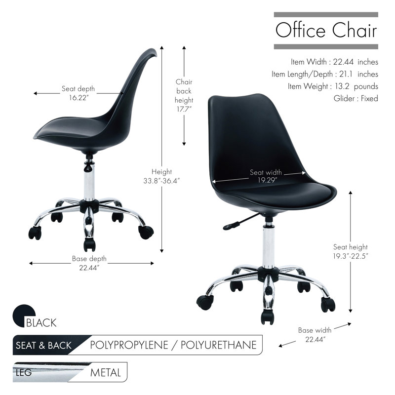 Noblitt Height Adjustable Swivel Office Chair, Black