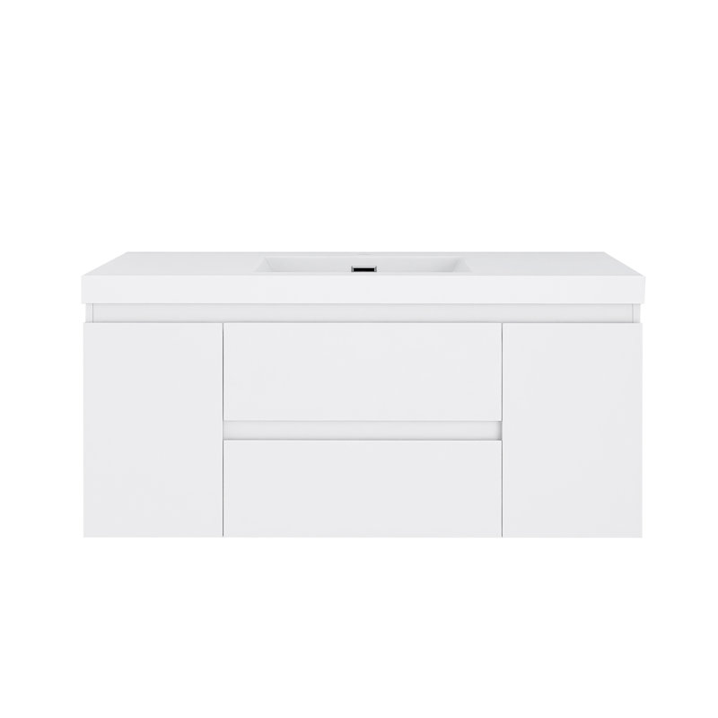 48'' Wall-Mounted Single Bathroom Vanity With Integrated Resin Top, White