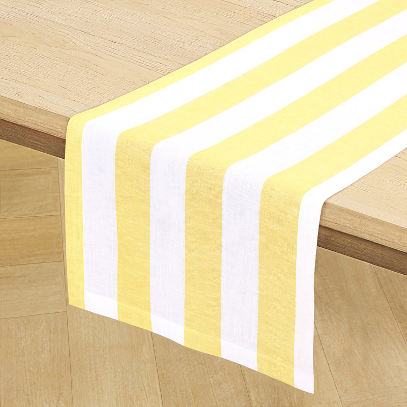 Cabana Stripe - 100% Pure Linen Table Runner, 108" x 14", Primrose Yellow/White