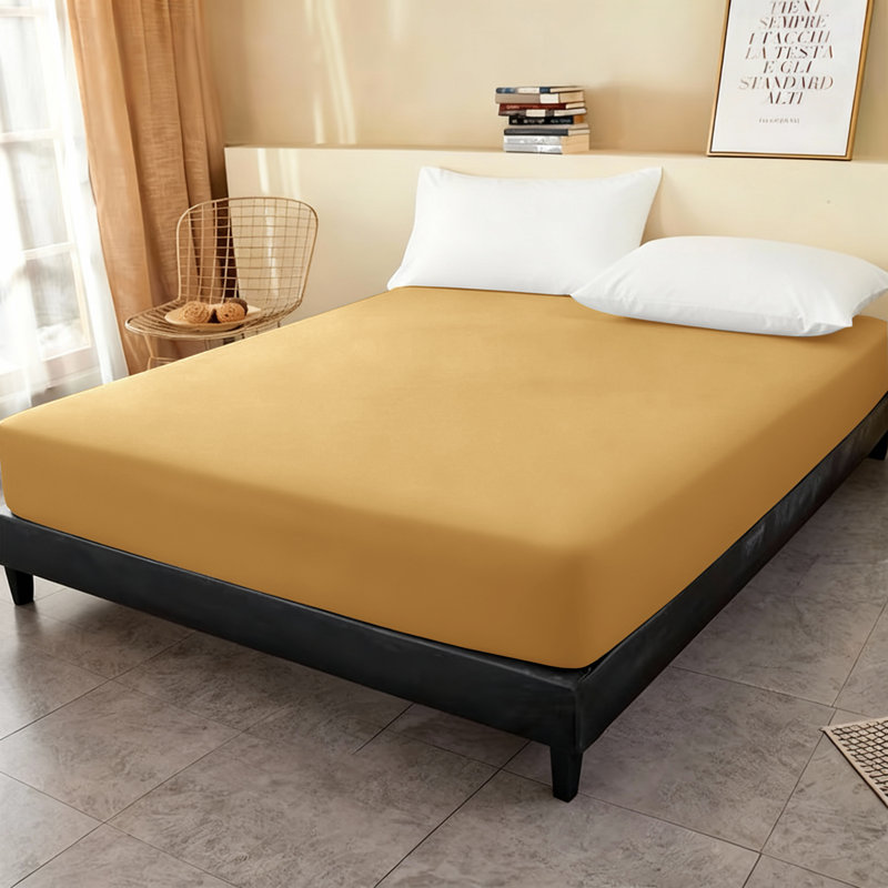 Super Soft Microfiber Fitted Sheet – 25cm Deep Pocket, Brushed Finish, Double (4'6), Ochre