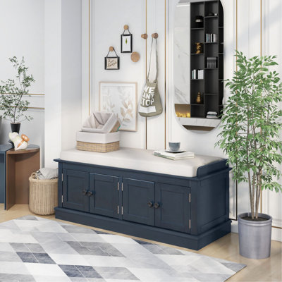 Banc de rangement avec 4 portes et tablettes réglables, banc à chaussures avec coussin amovible pour le salon, vestibule