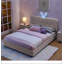 Lit enfant capitonné avec tête de lit oreilles de lapin, lumière DEL et 4 tiroirs de rangement, taille standard, tissu bouclé-857268434-857268435