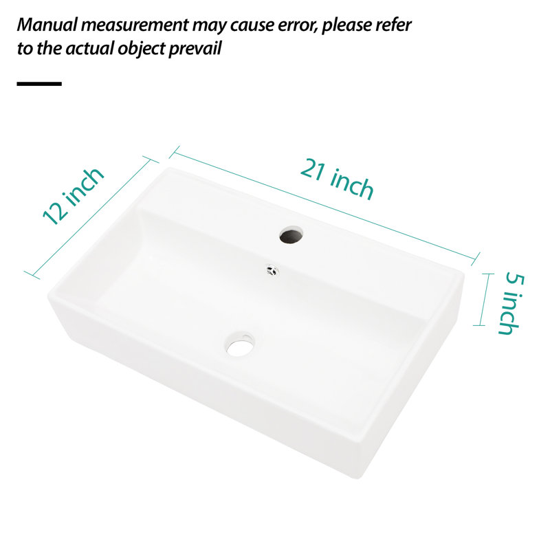 Lavabo de salle de bain en céramique blanche - fixation murale 21 po x 12 po avec trou de robinet simple et trop-plein, teinture encastrée Allaining