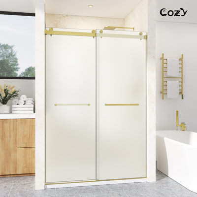 56-61" W x 76" H Frameless Double Sliding Shower Door with Frosted Glass