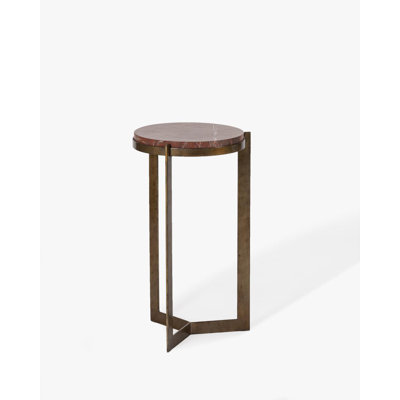 Bowden Red Flamingo Marble Side Table | Antique Brass Geometric Base