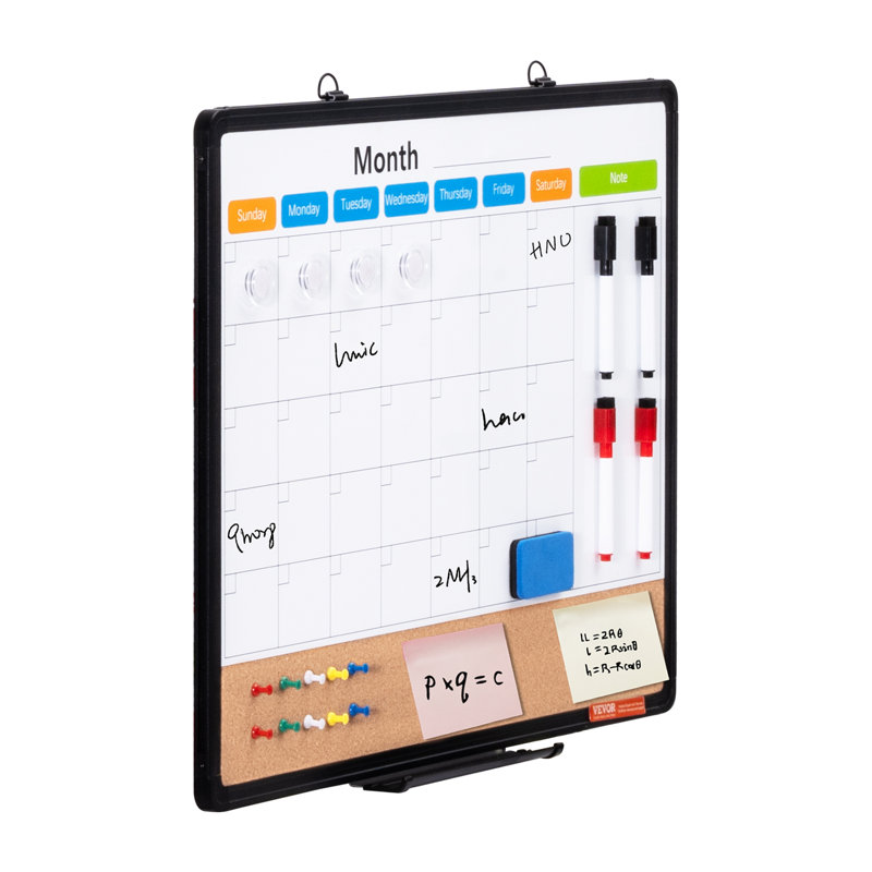 Tableau mensuel avec tableau blanc et tableau de liège, H 20 po x l 25 po x P 1 po