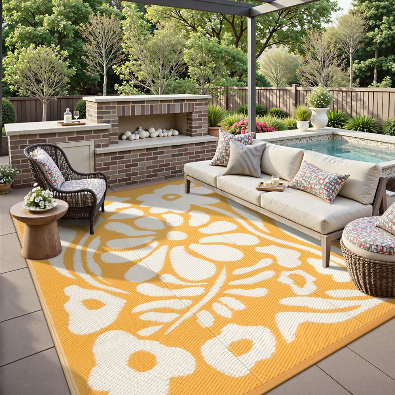 Tapis d'extérieur imperméable et réversible tant pour le patio que pour le camping, Rectangle 6 pi x 9 pi
