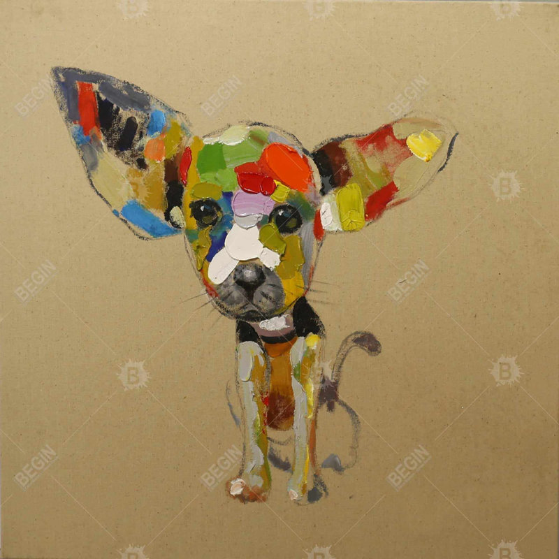 Abstrait chihuahua coloré - Art contemporain sur toile encadrée