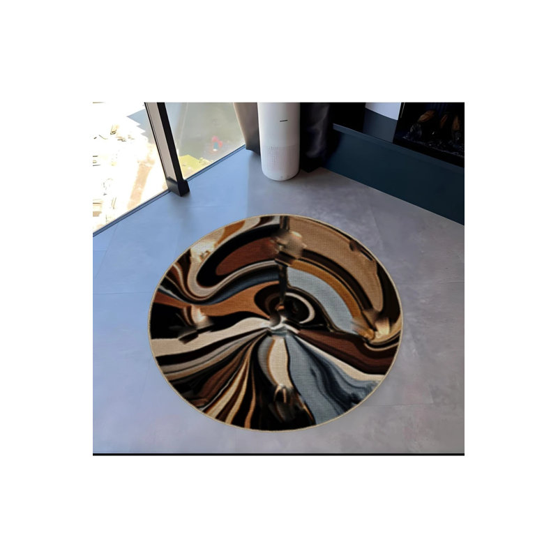 Multicolored Abstract Marbling Lines Patterned Round Woven Base Modern Decorative Carpet, Round 2'8"