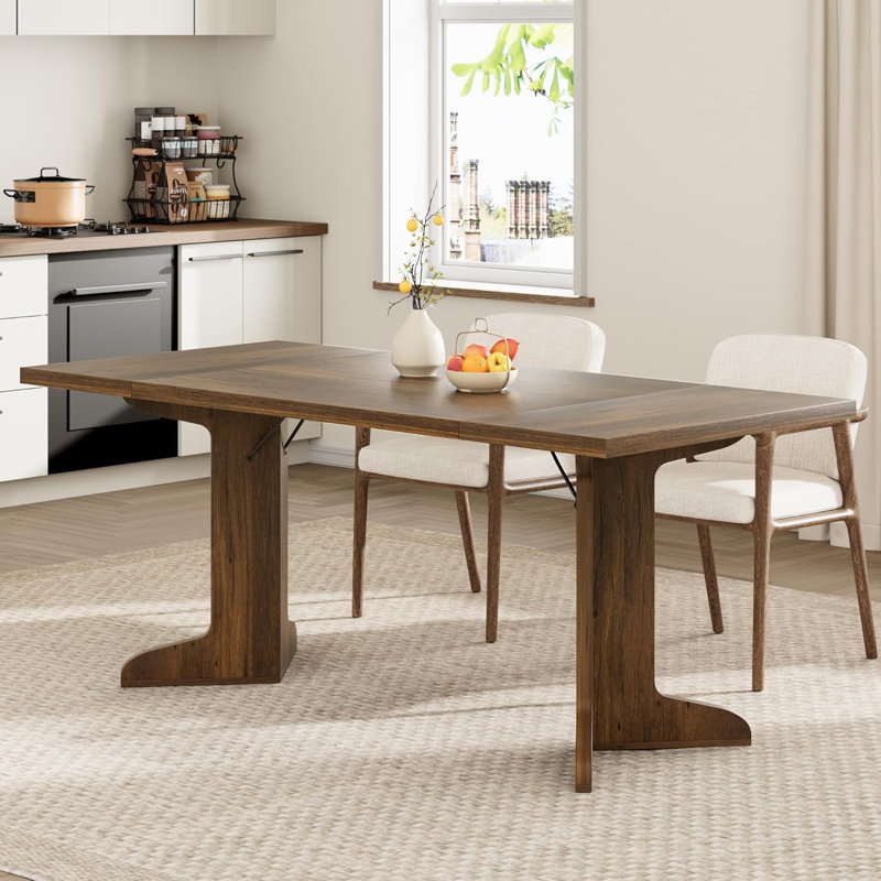 71.1 Inch Dining Table for 6-8 People, Farmhouse Rectangle Kitchen Table, Large Wooden Dinner Table with Thicken Tabletop and Sturdy Legs, Kitchen and Dining Room Furniture