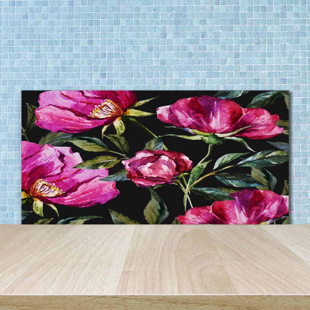 50 cm x 100 cm Glas Spritzschutzpaneel Peonies