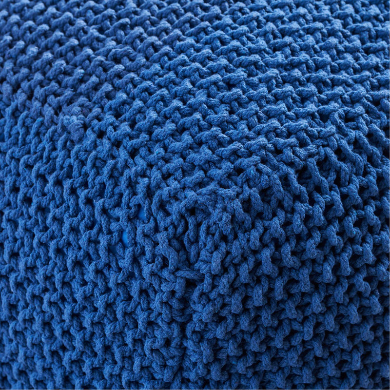 Modern Knitted Pouf Cube In Navy Cotton, 20.5X20.5X16.5, With Stable Filling Cotton Cube, 20.5"W X 20.5"D 16.5"H, For A Soothing Rest