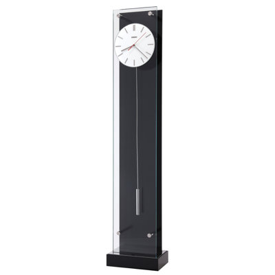 Echo III Modern Grandfather Clock, Tempered Glass with Gloss Black Back, Touch Controlled LED Lighti