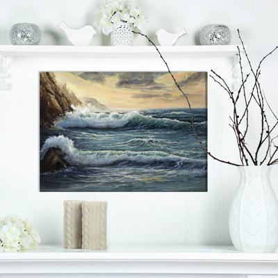 " Ocean Waves Under Dark Cloudy Sky "