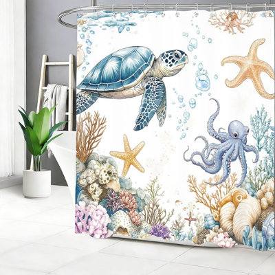 Rideau de bain à imprimé baleine, 72 x 72 pouces (180 x 180 cm) avec crochets, bleu