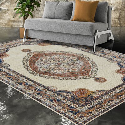 Allstar 8X10 Traditional Accent Rug In Ivory With Navy Blue Persian  Nain Design (7' 10"" X 9' 8"") -  Astoria Grand, A81F6986FB294126B4BC2F6897E38130