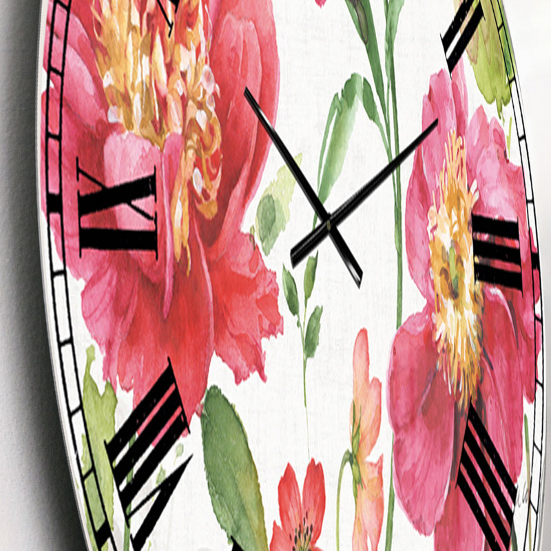 Horloge murale traditionnelle fleurs de printemps rouges et papillon peint à la main, Petit