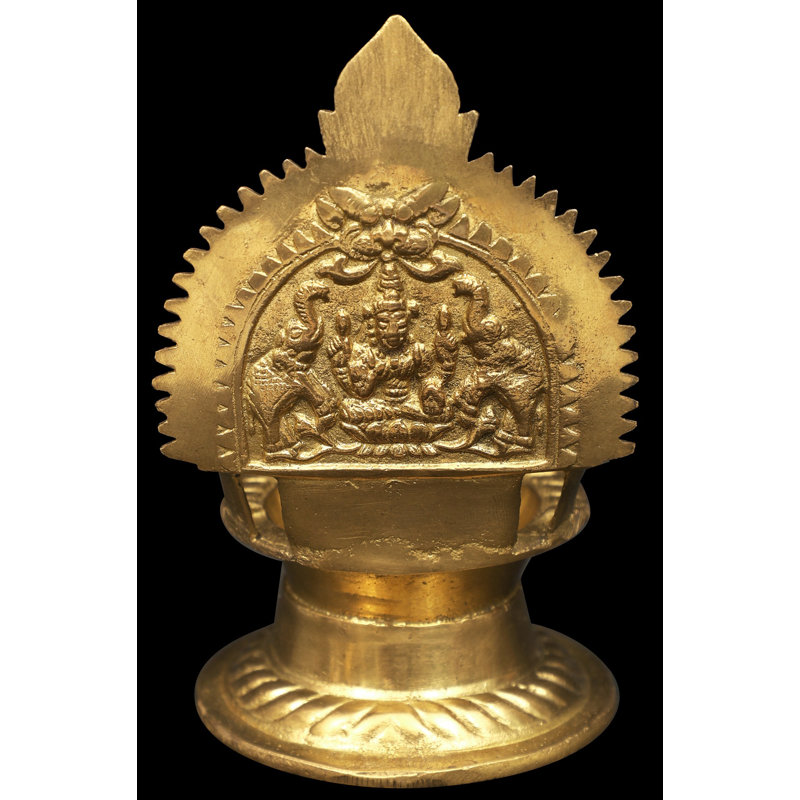 Lampe Gajalakshmi en laiton fabriquée à la main de 6 pouces - Diya traditionnelle à l'huile avec déesse Lakshmi et éléphants, éclairage rituel Puja