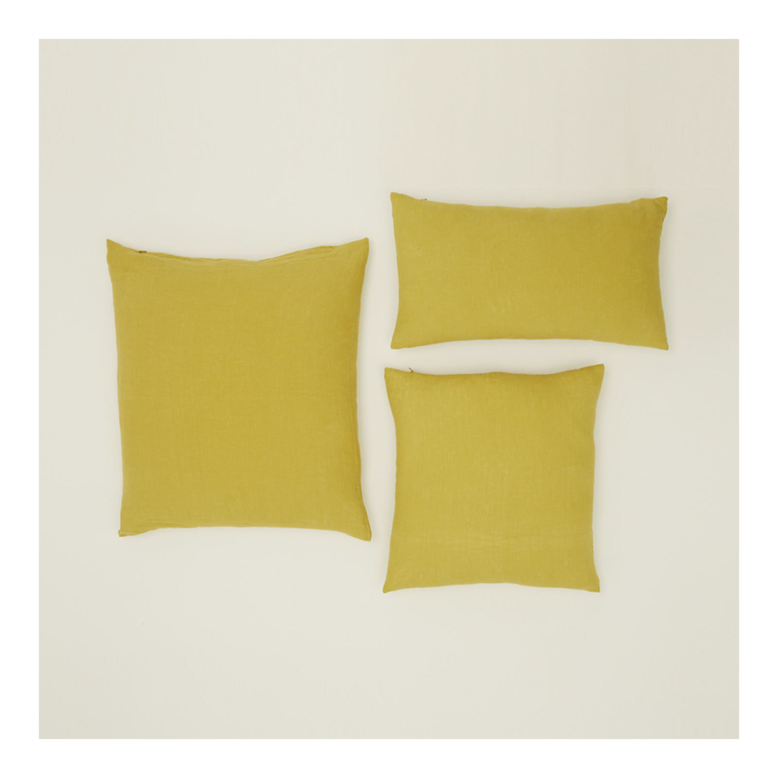 Simple Embroidered Linen Throw Pillow, Mustard, Square 18"