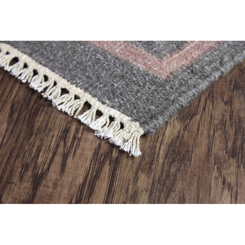 Bleu/gris/brun en laine noué à la main à motif géométrique Tapis décoratif, Rectangle 7 pi 6 po x 9 pi 6 po