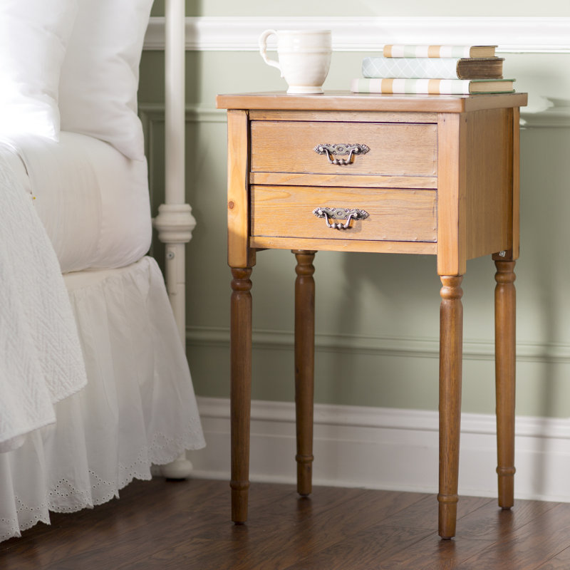 Solid Wood 2 - Drawer End Table, Honey Natural