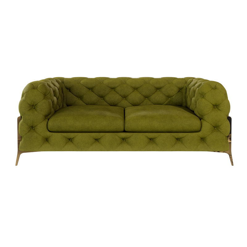 Chesterfield Sofa Atoka with Gold Metal Legs, Olive, 2