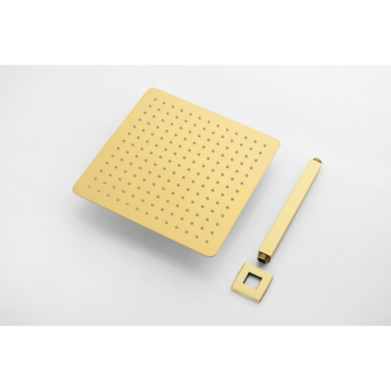 Pomme de douche haute pour la salle de bain - Acier inoxydable doré brossé 12 x 12 po avec fonction autonettoyante, Doré