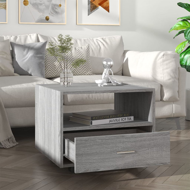 Jahmya Wheel Coffee Table with Storage, Sonoma Grey